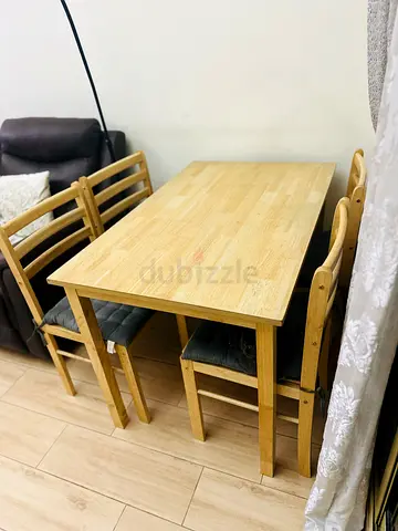 Solid Light Wood Dining Table with 4 Chairs - Compact Set