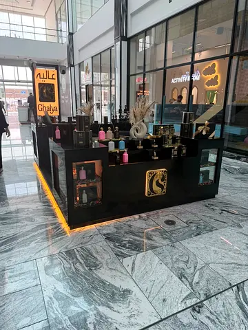 Mall kiosk selling perfumes and cosmetics - ready setup