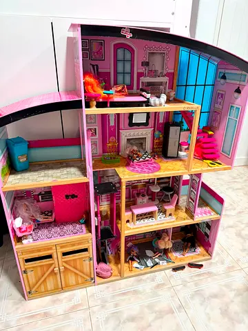 Large Wooden Multi-Story Dollhouse with Furniture — Used