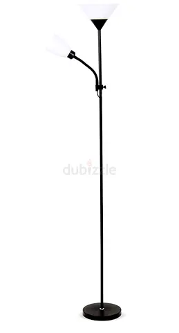 GRAY dual-head floor lamp with adjustable reading light