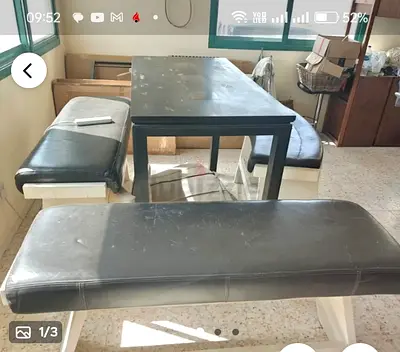 Dining table with 3 matching bench seats - used, good for kitchen
