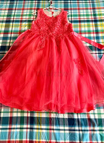 Girls Coral Tulle Party Dress with Bow - Age 10-14