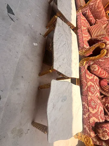 9 seater sofa Set with 4 table Marble Top Coffee/Side Tables with Gold Carved Legs