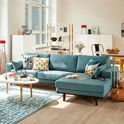 Teal L-shaped Modern Sofa with Chaise