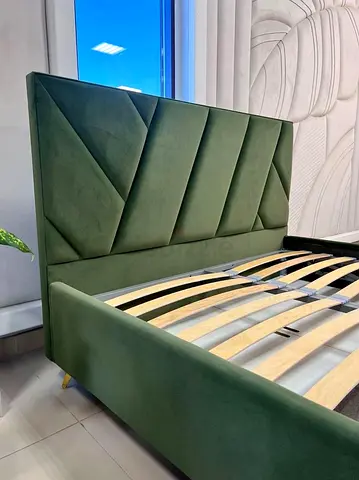 Modern Grey Upholstered Bed Frame with Headboard - Queen