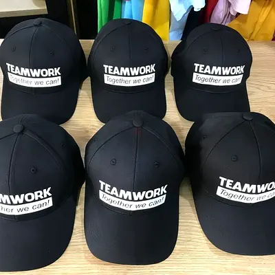 Set of 6 Black TEAMWORK Baseball Caps - Adjustable, New