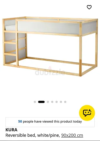 IKEA KURA Reversible Loft/Low Bed Frame, White/Pine 90x200 cm