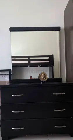 Black Wooden Dresser with Mirror - 3 Drawers