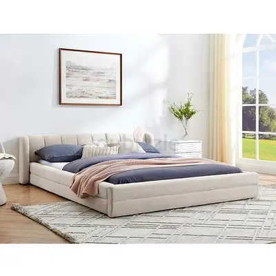 Low headboard velvet upholstered super king bed