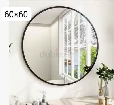 Round Wall Mirror 60x60 cm — Black Frame, Modern