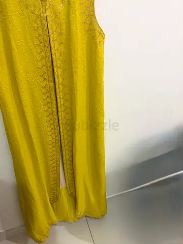 Yellow embroidered sleeveless long dress / kaftan - good condition