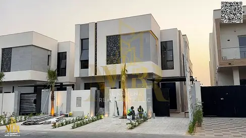 A super modern villa near Emirates Bypass Road, two floors, 5 spacious rooms, luxurious finishes, and the price includes electricity, water, and air c