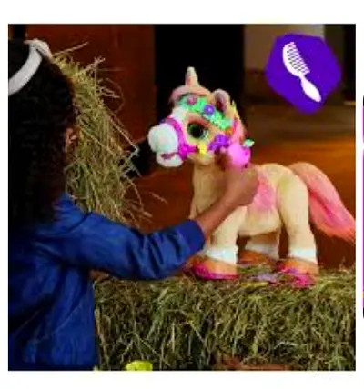Interactive plush unicorn horse toy with brush and accessories Fun play