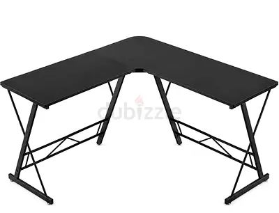L-shaped Black Corner Office Desk — Sturdy Metal Frame