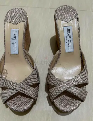 Jimmy Choo beige snakeskin open-toe mules, size unknown — preowned