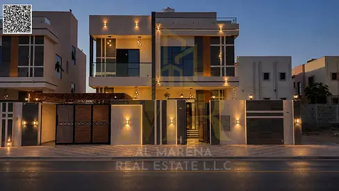 Luxury villa for sale in Al Rawda 2, Ajman | 5,000 sq ft | Two floors + roof | 5 master bedrooms | Outdoor kitchen and spacious yard | Includes electr