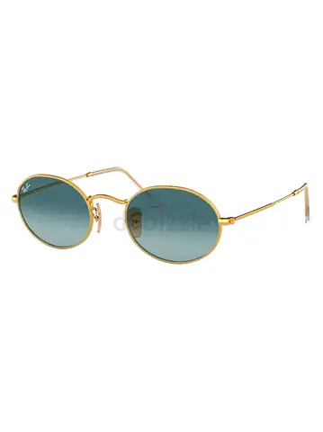 Gold round Ray-Ban style sunglasses with blue gradient lenses come with box
