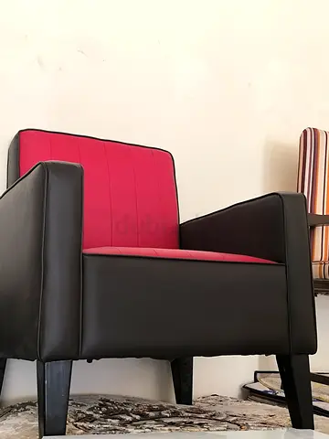 Black and Red Faux Leather Armchair - Good Condition