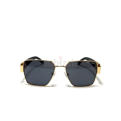 Miu Miu Geometric Gold Frame Sunglasses - Black Lenses