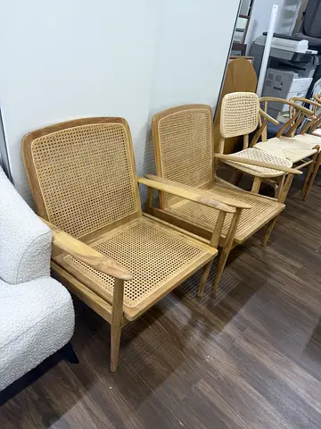 Modern Wooden Armchairs with Woven Cane Seating
