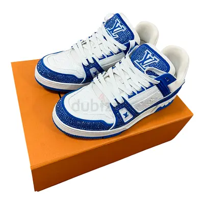Louis Vuitton Swarovski Blue  White Monogram Trainers 7.5