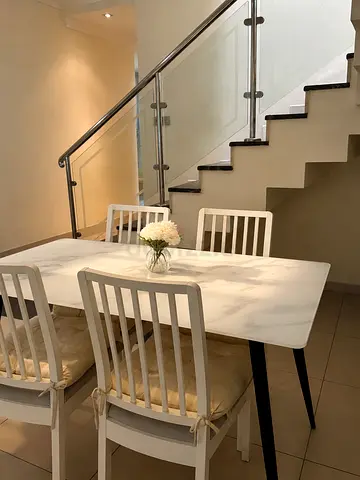 White Marble-Effect Dining Table with 4 Chairs - Good Condition