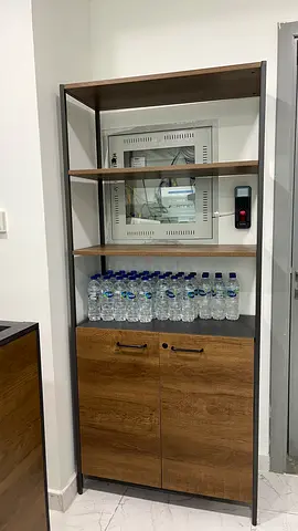 Wooden Storage Cabinet with Open Shelves and Cupboard — Used