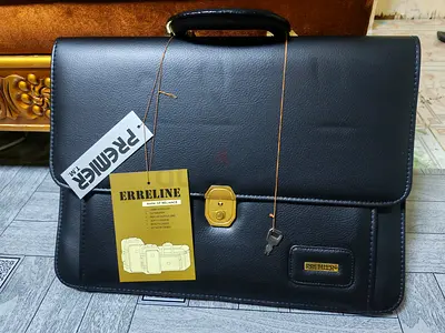 Premier black leather documents bag with lock and key - unused