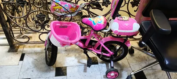 Pink Kids Bicycle with Training Wheels and Basket - Good Condition