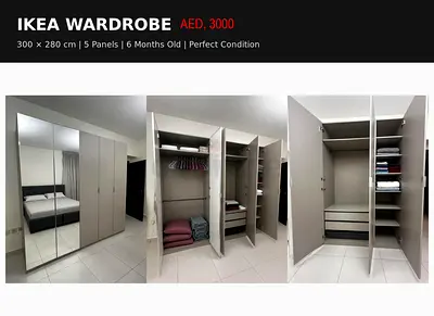 IKEA 5-Panel Wardrobe with Mirrors — 300 x 280 cm, Excellent Condition