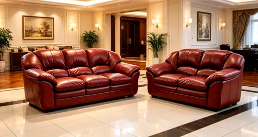 Genuine Leather 3+2 Seater Sofa Set in Burgundy - Excellent Condition