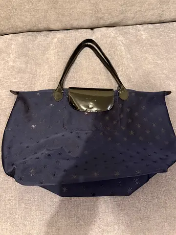 Longchamp limited edition Navy canvas shoulder tote bag with star-print inner pocket
