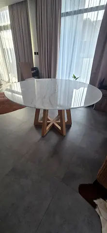 REDUCED Round Marble and Oak dining table marina home interiors 150cm diameter