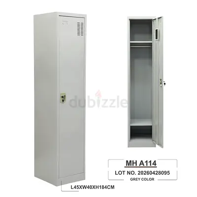 Single-Compartment Metal Locker - Grey (L45 x W40 x H184 cm)
