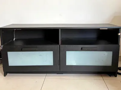Black TV Stand / Entertainment Unit with Glass Front Cabinets