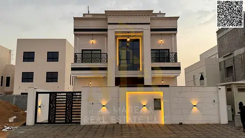 Luxury villa for sale in Al Helio 2 | 3,014 sq ft | Two floors + roof | 6 master bedrooms | Majlis and living room with washrooms | Modern kitchen | R
