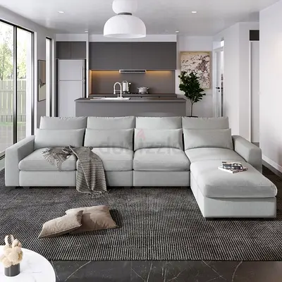 New Light grey L-shaped sectional sofa with chaise - modern, comfortable