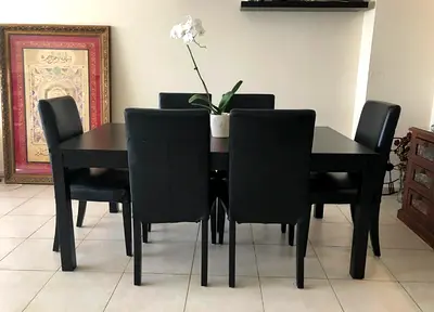 6 Chairs ikea black leather Bergmund (+extra cover pink)