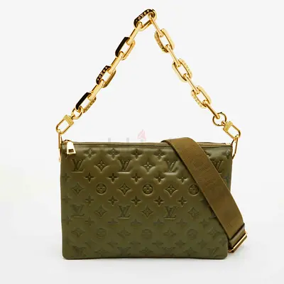 Louis Vuitton Coussin MM Khaki Monogram Embossed Leather Bag