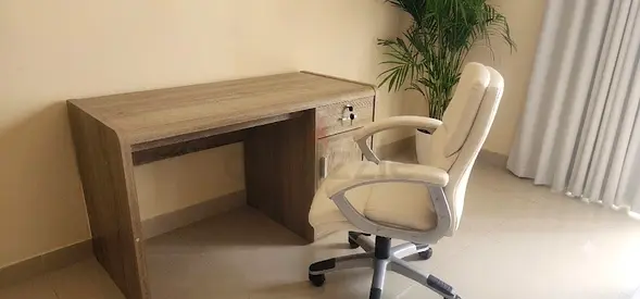 Wooden Desk with Lockable Drawer and Ergonomic Office Chair