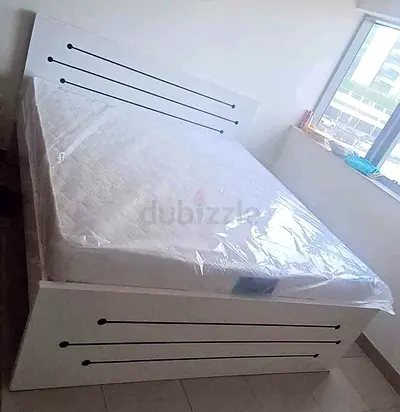 White wooden double bed with storage -with medical Metreses brand new