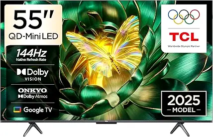 TCL 55C6K TV 55 Inch Smart TV 4K QD-Mini LED  144Hz Native Refresh Rate Gaming Google TV Game Master