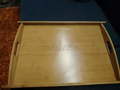 Large wooden serving tray with handles - light bamboo finish
