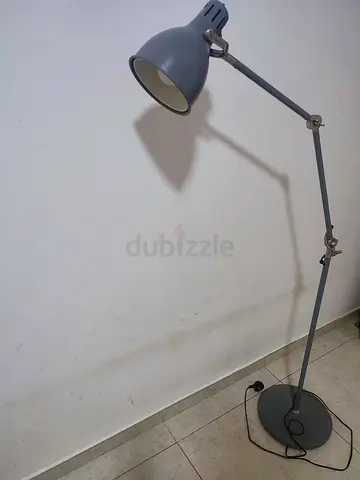 Adjustable Grey Industrial Floor Lamp with Long Articulating Arm