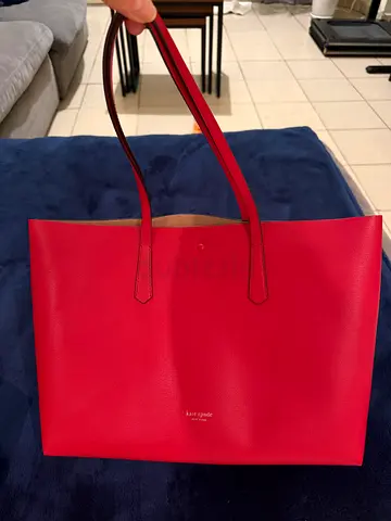 Red leather Kate Spade-style tote bag - good condition