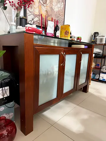 Solid Wood Kitchen Island / Storage Cabinet with Glass Doors