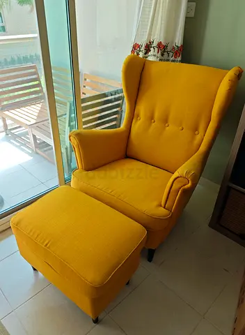 Armchair and Footstool | Ikea Strandmon | Yellow