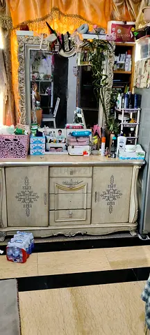 Antique-style Dresser with Mirror — Cream Vintage Finish