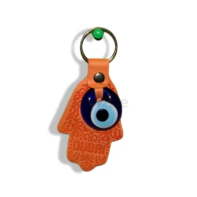 Leather Hamsa Hand Keychain with Evil Eye Charm - Dubai Souvenir