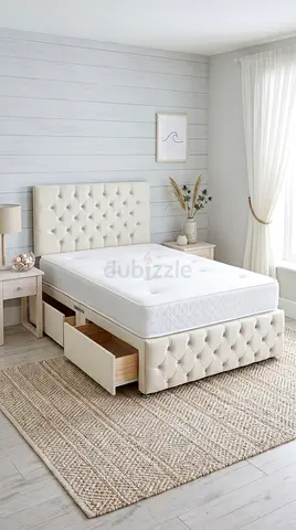 Upholstered Tufted Bed Frame with Storage Drawers